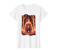 Concientización sobre los Incendios forestales de Oso Camiseta gráfica económica, Mujer, Blanco, M