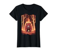 Concientización sobre los Incendios forestales de Oso Camiseta gráfica económica, Mujer, Negro, L