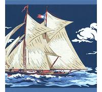 Concord Wallcoverings - Papel pintado con patrón náutico de mar, nubes de cielo para cabaña, playa, casa, sala de estar, azul, beige, 15 pies por 10.2 pulgadas 5508851