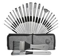 Conda - Juego de 24 pinceles de pintura con mango de madera de diferentes formas con estuche de pinceles de arte, pinceles de artista profesional para óleo, lienzo acrílico, acuarela, manualidades