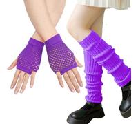 CONDAMNER Calentadores Piernas Neón, con Guantes Malla sin Dedos, Accesorios de Los 80, 90s Ropa Mujer Accesorios Fiesta, Fiesta Disco, Accesorios de Carnaval