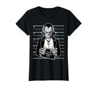 Conde Drácula Monstruo Vampiro Mugshot Camiseta gráfica económica, Mujer, Negro, S