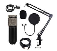 Condensador micrófono micrófono conjunto con suspensión de micrófono ajustable brazo de tijera de metal para grabación de estudio, color negro