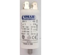 Condensador permanente para motor, 5uF, 450V, polipropileno metalizado, terminal Faston doble, Comar