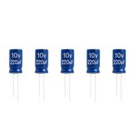Condensadores electrolíticos THT 220µF 10 V DC, dimensiones Ø6,3 x 11,5 mm, tolerancia ±20%, paquete de 5