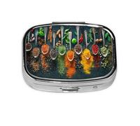 Condimentos Especias Impresas, Pastillero cuadrado para bolsillo o monedero, pequeño contenedor de pastillas, organizador de pastillas de viaje