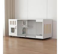 Condominio de madera para gatos con jaula con cerradura, villa cerrada para interiores y exteriores con ruedas para una fácil movilidad y limpieza