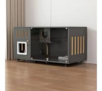 Condominio de madera para gatos con jaula con cerradura, villa cerrada para interiores y exteriores con ruedas para una fácil movilidad y limpieza