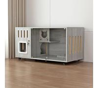 Condominio de madera para gatos con jaula con cerradura, villa cerrada para interiores y exteriores con ruedas para una fácil movilidad y limpieza