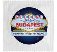 Condón humorístico, modelo Hungría, de látex fino y resistente, estampado en Francia, Capote Rigolo para hombre (What Happens In Budapest Stays In Budapest)