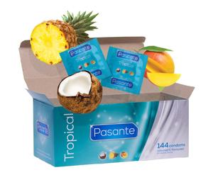 Condones Pasante Tropical con sabores tropicales en paquetes de 144 unidades, Poids 0.446 Kg
