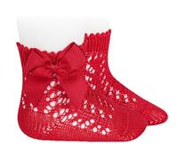 Condor - Calcetines cortos de Perlé calados con lazo - BEBE Y NIÑA (ROJO, 00)