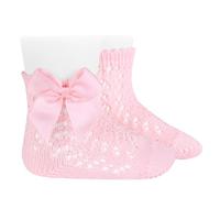 Condor - Calcetines cortos de Perlé calados con lazo - BEBE Y NIÑA (ROSA, 00)
