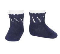 Cóndor Calcetines cortos de perlé para bebé con calado diagonal Azul marino, Talla 0 (6-12 meses)