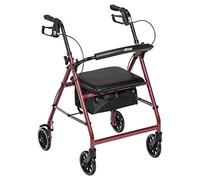 Conducción Medicinal Aluminio Andador Rollator Walker Plegable Up y Removibles Back Support, Acolchado Asiento, 15.2cm Ruedas, Rojo