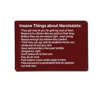 Conductas Narcisistas Insanas Conciencia De La Personalidad Tóxica Letrero De Lata Impermeable Letrero De Metal Resistente Y Duradera Placa Metálica para Clube Granja Salón 20X30Cm