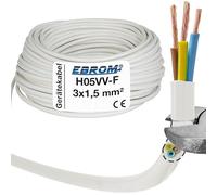 Conducto de tubo flexible de plástico redondo, conducción de cable, cable de alimentación, H05VV-F, 3 x 1,5 mm² (3G1,5), Color: blanco, 5 m/10 m/15 m/20 m/25 m/30 m/35 m/40 m/45 m/50 m/55 m/60 m, etc. hasta 5 m en tramos de 100 metros, medidas a elegir