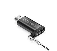 conecto, Adaptador Micro USB a USB-C, Compatible con OTG, Compatible con Dispositivos Apple, Bicicletas eléctricas, Incluye asa/mosquetón, Carcasa de Aluminio, Negro, Juego de 2