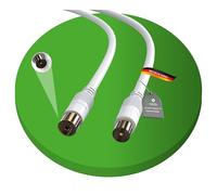 Conecto cable antena SAT cable coaxial cable satélite TV 3,00m doble apantallado, clavija IEC a toma IEC, para HDTV, receptor, satélite, DAB, radio, blanco