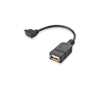 Conecto Cable OTG, Conector Micro USB a Conector USB-A, Chapado en Oro, 90°, 10 cm, Negro