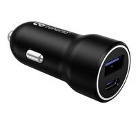 conecto Cargador USB-C, Cargador de Coche 12 V, 2 Puertos, 1x USB-C 20 vatios máx. PD, 1x USB A 18 vatios máx., Cargador rápido, Cargador de móvil, Negro