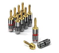 conecto conectores banana de gama alta, cables de altavoz con un diámetro máximo de 6 mm², 8 piezas con anillo de color alrededor, rojo/negro, conectores en oro, negro