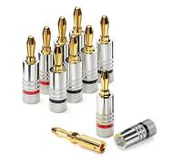 conecto conectores banana professional, para todos los cables de altavoz con un diámetro máximo de 6 mm², 8 piezas con anillo de color alrededor, rojo/negro, conectores en oro, plata