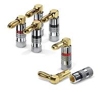 conecto conectores tipo banana para cables de altavoces, juego de 4, conector en ángulo de 90°, chapados en oro con código de color (2x rojo, 2x negro), chapados en oro de 24k