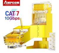 Conector AMPCOM CAT7 RJ45 Blindado STP Sin Paso Directo con Barra de Carga, Pines Chapados en Oro de 50U para Cable CAT7/6A de 10 Gbps 22-24AWG C7 Non-Pass Thru RD