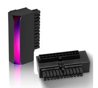 Conector de alimentación ATX de 24 pines a 90° para placa base, adaptador hembra a macho con 5 V 3 pines ARGB Rainbow Iluminación Sync, Compatibilidad Universselle, Plug & Play, negro (1 unidad)