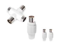 Conector de antena de TV, 2 clavijas TV, color blanco, para montaje y conexión de dispositivos de televisión.