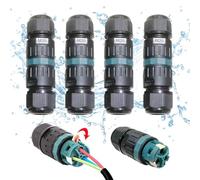 Conector de cable impermeable IP68 para cable de 5 a 12 mm de diámetro - Manga de conexión de 3 pines - Caja de conexiones exterior negra para jardín, exterior, suelo, techo (3 pines 4p)
