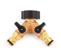 Conector de doble boca para grifo de jardín con válvulas - Conector de doble boca macho - Conector para riego en Y - 2 vías - Ideal para una manguera - Latón