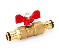 Conector de latón con válvula de control, válvula de cierre de agua de liberación rápida para manguera de jardín, carretes y tanques de manguera (latón doble macho)