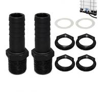 Conector de manguera 1” con rosca exterior y adaptador 25 mm, kit de 2 unidades para depósito de agua, barril de lluvia, tanque IBC, conexión estanca con juntas y tuercas