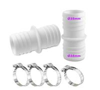 Conector de Manguera de 38 mm - Juego Con 4 Abrazaderas de Acero Inoxidable, Color Blanco - Adaptador Doble Para Piscina (2 Unidades)