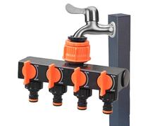 Conector de manguera de 4 vías pesadas - Divisor de grifo resistente a la intemperie con arandelas de goma | Distribuidor de riego de jardín para riego simultáneo, arandela de P