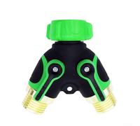 Conector de manguera divisor en Y de 2 vías, accesorio de metal y plástico de 3/4 pulgadas con parte superior giratoria de 360° y válvulas de cierre de agarre cómodo para uso en jardinería (verde)