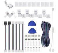Conector de tira LED 8mm 4 pin para 3528 2835 RGB luces de cuerda, 32.8ft/10M cable de extensión, conector de esquina en forma de L, conector de puente sin soldadura para 5V 12V Multicolor tira LED