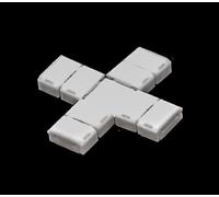 Conector de tiras LED en forma de X de 10 mm - 2 piezas en bolsa plástica, ideal para una instalación sencilla y rápida en proyectos de iluminación.