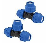 Conector de Tubería de Polietileno de Aqua - Pieza en T - 32mm x 32 mm x 32mm - Accesorios de PP PN16 - Racor de Fontanería para Tuberías de PE80, PE100 - 2 piezas - SmartProduct