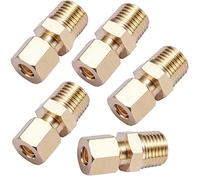 Conector de tubo de compresión de latón, adaptador de acoplamiento recto, tubo de 1/4 pulgadas OD x 1/4 pulgadas NPT macho 5 piezas (compresión de 1/4 pulgadas OD x 1/4 pulgadas NPT macho)