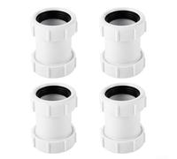Conector de tubo recto de 40 mm, junta de acoplamiento de PVC de polipropileno con junta para tubería de residuos, extensión de bandeja de ducha, fregadero de bañera, blanco, paquete de 2 (4 piezas)