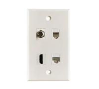 Conector DTV Tipo F for TV, CAT3, RJ11, Panel de Toma telefónica con HDMI 2.0, CAT6, RJ45, Toma de Pared LAN (Blanco)(US Faceplate)