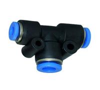 Conector en T de la serie azul, reductor, para manguera de diámetro exterior de 2 x 10/1 x 8 mm, presión de trabajo máx. 15 bar, plástico/MS vern.