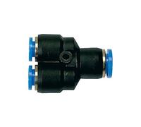 Conector en Y "Blaue Serie", reductor, para manguera de diámetro exterior de 1 x 8/2 x 6 mm, presión de trabajo máx. 10 bares, de plástico/latón vern.