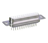 Conector hembra tipo "D" con características técnicas de alta durabilidad y resistencia, ideal para conexiones eléctricas seguras.