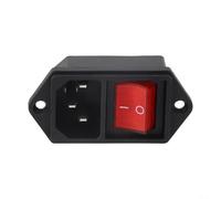 Conector IEC Socket 10A 250V con interruptor rojo iluminado y fusible, 3-Pin AC entrada C14, plástico negro+rojo