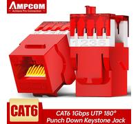 Conector Keystone AMPCOM de 180 Grados, Módulo CAT6 RJ45, Conector Ethernet UTP para Panel de Pared, Panel de Conexiones de Red 10pcs CAT6 Blue