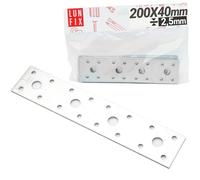 Conector plano, placa perforada, chapa perforada, galvanizada, interior - exterior, 200 x 40 x 2,5, juego de 10 unidades